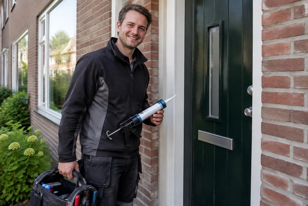 Vakman van Kitbedrijf Bennekom bij de voordeur van een woning